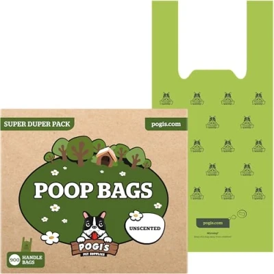 Image of Pogi&#039;s Biodegradable Dog Poo Bags with Handles 900 Unscented Easy Tie Ultra Thick, Leak Proof, Large for Dogs