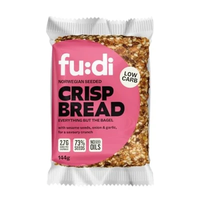 Image of fu:di Norwegian Crispbread Everything But The Bagel, Keto Crackers, Savoury Biscuits, with Sesame, Sunflower &amp; Pumpkin Seeds, High Fibre, 144g