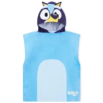Image of Bluey Towelling Poncho Hooded Robe for Kids One Size Cotton Changing Holiday Beach Poncho, Swimming, Bath (Blue/Navy)