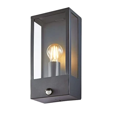 Image of LITECRAFT Edgworth Wall Light Outdoor Box Lantern with PIR Motion Sensor Anthracite