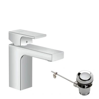 Image of hansgrohe Vernis Shape Basin Mixer Tap 100 with metal pop up waste set, chrome, 71568000