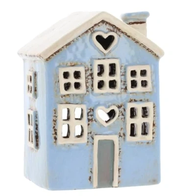 Image of Shudehill Giftware Village Pottery Ceramic Heart House Mini Tealight Pale Blue