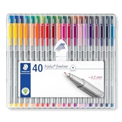 Image of Staedtler triplus fineliner pen, ergonomic triangular shape, made in Germany, set with 40 brilliant colours, line width 0.3 mm, 334 SB40