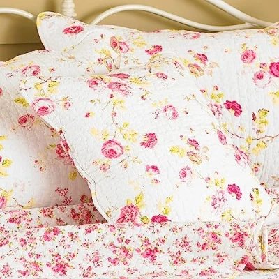 Image of Paoletti Honey Pot Lane Piped Floral Feather Filled Cushion White Cotton One Size