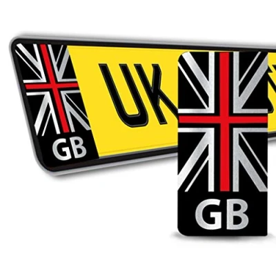 Image of SkinoEu® 2 x Vinyl GB Badge Car Number Plate Silver Self Adhesive Stickers Union Jack UK Decals QV 45