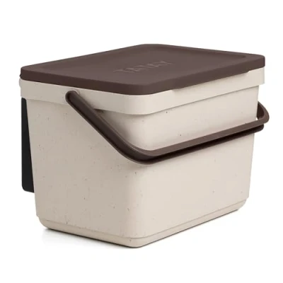 Image of TATAY Kitchen Food Waste Compost Caddy Bin Holder, 6L Capacity, Polypropylene, Made from 100% Recycled Materials, Measures 26,5 x 20,5 18,5 cm, Marrón (1105639)