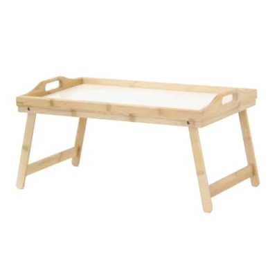 Image of Oypla Folding Wooden Bamboo Breakfast in Bed Lap Tray with White Top