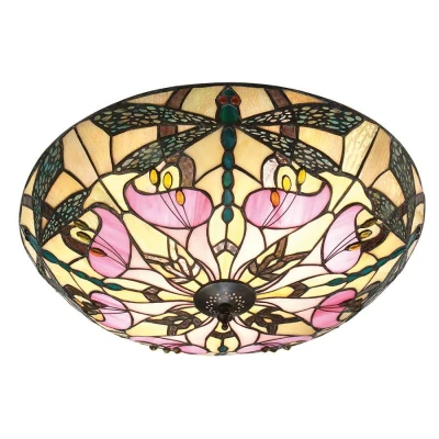 Image of Ashton 2 Light Large Ceiling Flush Dark Bronze, Tiffany Glass, E27