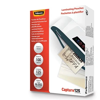 Image of Fellowes Capture 83x113mm 125 Micron Glossy Laminating Pouches (Pack of 100)
