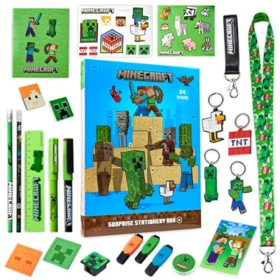 Image of Minecraft Advent Calendar 2024 for Kids and Teenagers, Stationery, Notebooks, Stickers, Badges Calendars (Blue/Green)