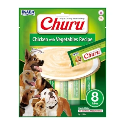 Image of Churu Sticks by INABA Dog Treat Chicken &amp; Vegetables Flavour (8 x 20g) / Soft Creamy, Delicious Healthy Snack, Food Topper, Pill Assist, Training Treat, Natural, Grain Free