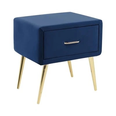 Image of Minimalist Upholstered Bedside Table Nightstand Velvet 1 Drawer Navy Blue Flayat
