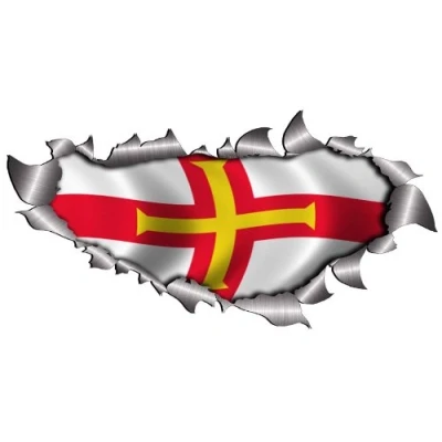 Image of Small Single Flag Of Guernsey Metal Rip Open Sticker