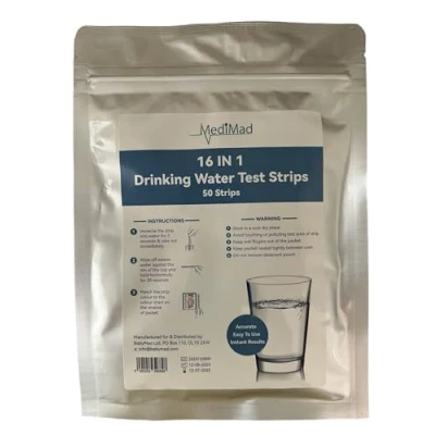Image of Drinking Water Test Kit, 50 Strip Pack 16 IN 1 Testing Strips for Water, Home Quality Lead Kit Hardness PH Manganese Nitrate Iron Nitrite Copper Chlorine &amp; More