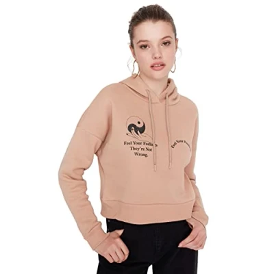 Image of Trendyol Women&#039;s Twoaw23sw00728/Camel Sweatshirt, Camel, XL UK