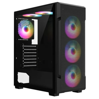 Image of CiT Crossfire Mesh Black ATX Gaming Case with Front and Tempered Glass Side Panel 6 x ARGB Fans Port MB Sync Hub