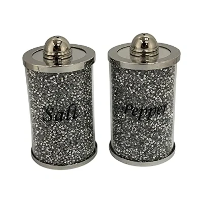Image of Sparkle PALACE® Crushed Diamond Crystal Filled Salt and Pepper Shakers Silver Canisters Kitchen Accessories Ideal for Gifting