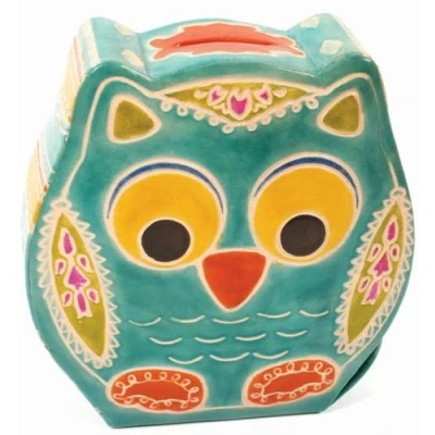 Image of TURQUOISE / AQUA BLUE Multi coloured Leather OWL Money Box Piggy Bank