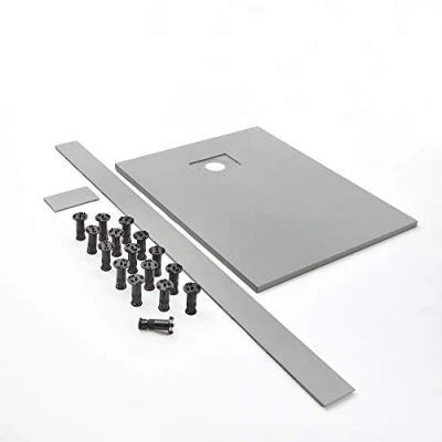 Image of Milano Rasa Light Grey Textured Slate Effect Rectangular Shower Tray Riser Kit 1400mm x 900mm
