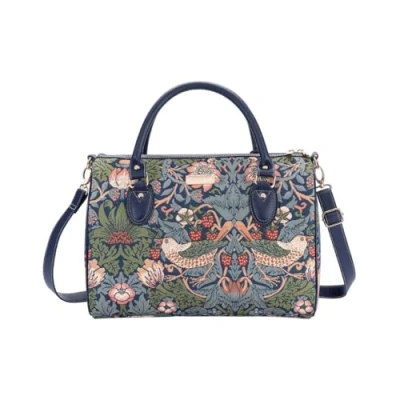 Image of Signare Tapestry Travel Luggage Bag/Inspired by William Morris (Strawberry Thief Blue, TRAV STBL)