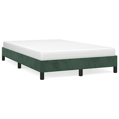 Image of vidaXL Bed Frame Small Double 120x190 cm, Dark Green Velvet, Plywood Slats, Sturdy Legs, Modern Style for Bedroom Elegance
