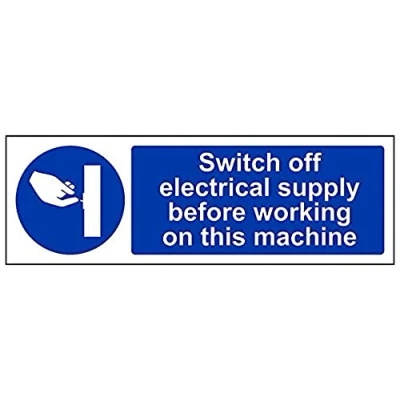 Image of V Safety Switch Off Electricity Supply Before Working On This Machine Sign 300mm x 100mm 1mm Rigid Plastic