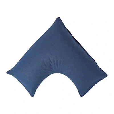 Image of HOMESCAPES Luxury Soft Linen V Shaped Pillowcase Plain Navy Blue Textured Natural French Flax Fibre &amp; Pure 100% Cotton Blend Dark