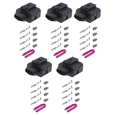 Image of ECSiNG 5 Sets Car 4 Pin Female Connectors with Terminals &amp; Seals Intake Pressure Sensor Connector 1J0973704 Compatible VW Audi