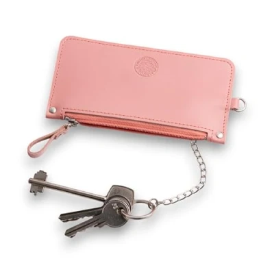 Image of Leather Wallet with Key Holder and Case Compact Zippered for Men Women (Pink)