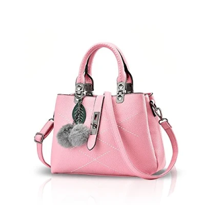 Image of NICOLE &amp; DORIS 2024 New Handbags for Women Fashion Ladies Shoulder Bags Designer Top Handle Bag with Pompom Light Pink
