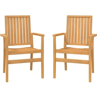 Image of vidaXL Stackable Garden Chairs 2 pcs Set in Solid Teak Wood for Outdoor Use on Patio, Terrace or Space, Assembly Required, Brown Color