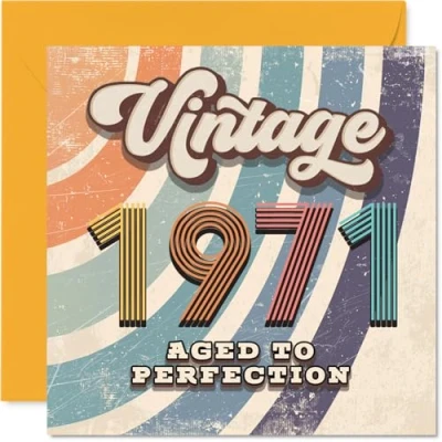Image of 54th Birthday Card for Men Women Vintage 1971 Aged To Perfection Happy 54 Cards Grandma Neighbour Brother Dad Nan Wife, 145mm Bday Greeting