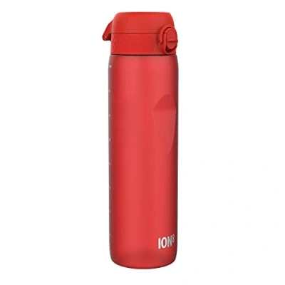 Image of Ion8 1 Litre Water Bottle, Leak Proof, Flip Lid, Carry Handle, Rapid Liquid Flow, Dishwasher Safe, BPA Free, Soft Touch Contoured Grip, Ideal for Sports and Gym, Carbon Neutral Recyclon, 32 oz, Red
