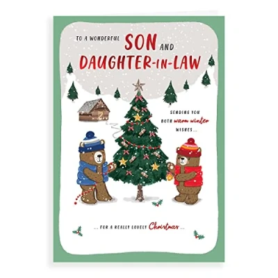 Image of Piccadilly Greetings Character Christmas Card Son &amp; Daughter In Law 9 x 6 inches