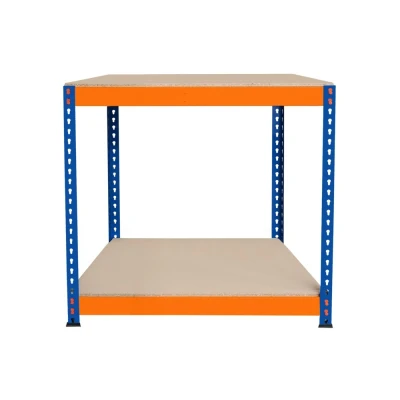 Image of Garage Workbench S Rax 2 Shelf 90cm x 60cm Workstation Heavy Duty Steel Chipboard 300kg Capacity Per Adjustable Layout Boltless Assembly Rubber Feet Reinforced Support Bar Warehouse