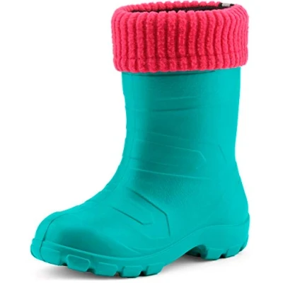 Image of Ladeheid Children&#039;s Girl&#039;s Boy&#039;s EVA Extra Light Wellington Boots Rainy Wellies Rain LA4845KIDS (Turquoise/Pink, 8 UK Child)