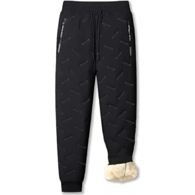 Image of HFMLU FleeceActive Unisex Fleece Lined Waterproof Pants,Fleece Pants Men,Winter Warm Fuzzy Leggings (Black Jogger,M)