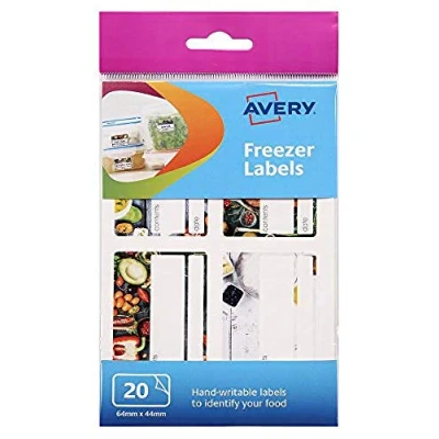 Image of Avery 60 126 Printable, Customisable Freezer Labels, Hand Write Only, 44 x 64 mm, 4 Labels Per Sheet