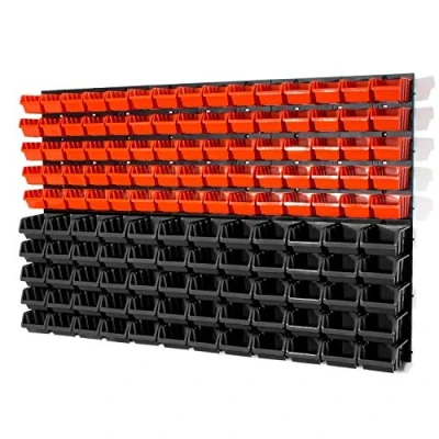 Image of Prosperplast Set of Orange 75 XS and Black 60 S size IN Box storage bins wall mounted louvre