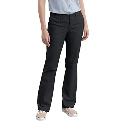 Image of Dickies Women&#039;s Slim Fit Boot Cut Leg Twill Pant Petite/Tall Khakis, Black V1, 14