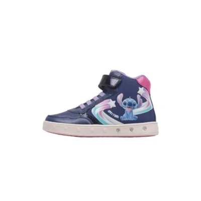 Image of Geox LILO Stitch Skylin GIRL Light UP Hightop trainers for kids, Size: 7K, Navy/fuchsia Imitation leather/ textile