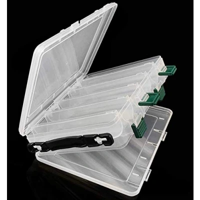 Image of 10/14 Grids Double Sided Fishing Lure Hook Tackle Box Visible Hard Plastic Clear Bait Squid Jig Minnows Hooks Accessory Storage Case Container (White 10 Grids)