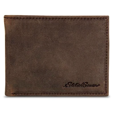 Image of Eddie Bauer Men&#039;s Leather Removable Passcase Wallet with Embossed Sasquatch, Tan, One Size