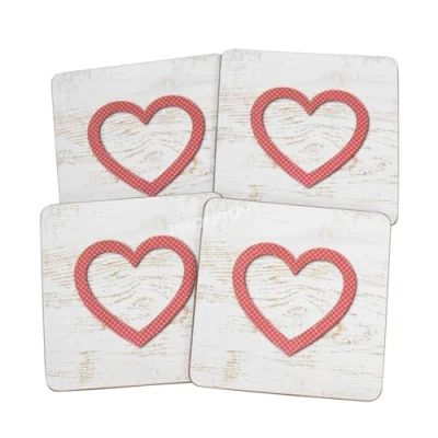 Image of 4x Red Heart Drinks Coasters Coffee Table Setting Mats For Mugs Glasses