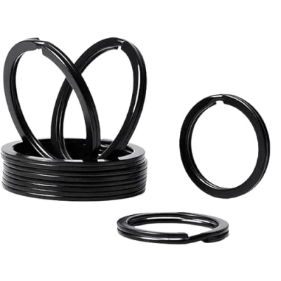 Image of Rohans 10 Pcs 25 mm Metal Flat Split Key Ring Circular Keychain Hoops Keyring Loop Connector (Black)