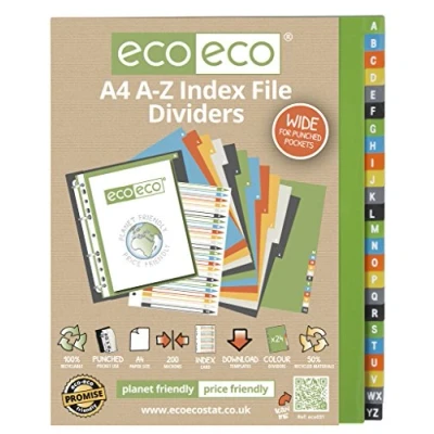 Image of eco 4 Sets x 24pk A4 50% Recycled A Z Wide Index File Folder Dividers