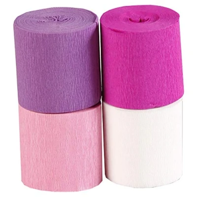 Image of Clairefontaine Ref 914291C Fireproof Crepe Paper (Pack of 4) 5cm Width x 10m Length, Fire Retardant, Flexible, Good Resistance Assorted Pink Colours