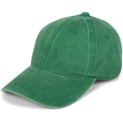 Image of styleBREAKER 04023054 Unisex 6 Panel Vintage Cap, Plain Washed Look, Baseball Metal Buckle, Adjustable, Green, One Size