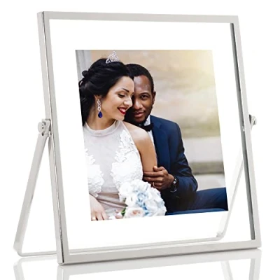Image of Lawrence Frames Metal Easel Float Picture Frame, 4x4, Silver