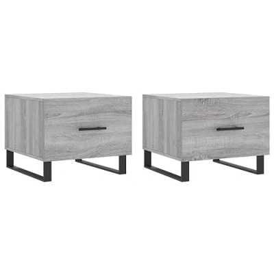 Image of vidaXL Modern Coffee Tables with Drawer, Iron Legs in Grey Sonoma Engineered Wood Square Table for Living Room, Lounge Set of 2